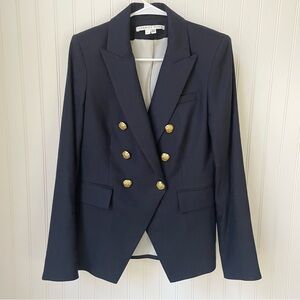 Veronica Beard Miller Linen Dickey Jacket in Navy Blue Size 6 Gold Crest Buttons